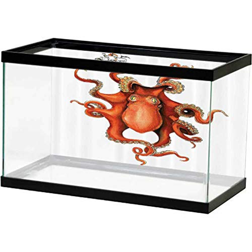 Octopus Decor Collection Aquarium Background Picture Kraken Octopus Holding Sailing Ship in Tentacles Mythical Monster Nautical Theme Decor Paper Cling White Orange L36 X H20 Inch