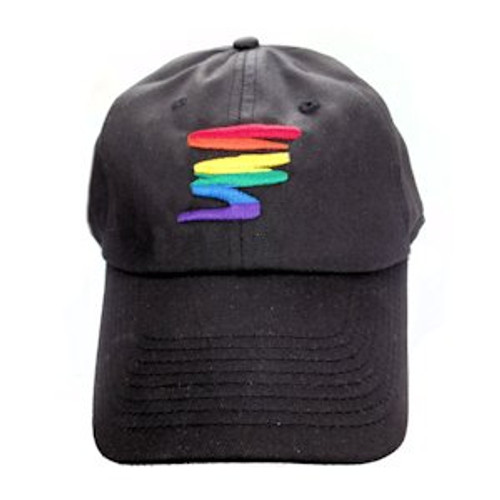 Black Baseball Cap with Gay Rainbow Squiggle - LGBT Gay and Lesbian Pride Hat - LGBT Gay and Lesbian Pride Clothing  and  Apparel -Black and Rainbow Squiggle-