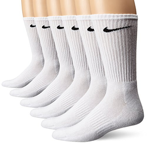 NIKE Unisex Performance Cushion Crew Socks with Band -6 Pairs-- White/Black- Medium