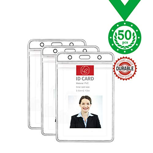 ID Badge Holder Plastic Vertical ID Card Holder Plastic Name Badge Holder Work Badge Holder Access Card Clip Waterproof Type Resealable Zip (50 Pack)-LELADY