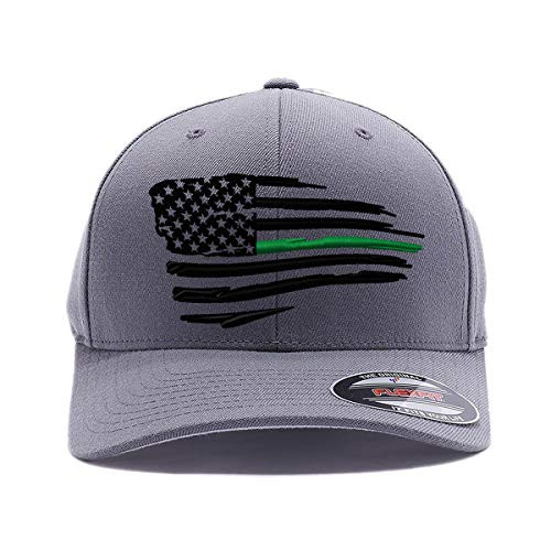 Tactical Thin Lines- Thin Red/Blue/Green/Yellow Line Waving American Flag hat- Custom Embroidered Flexfit -S/M- Grey-