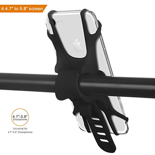 Bike Phone Mount,Srtain Universal Bicycle Phone Holder, Adjustable Silicone Handlebar Rack for iPhone X/6/7/8 Plus, Samsung Galaxy S9/S8, 4.7"-5.8" phones, Ideal for Road Mountain Bikes and Motorcycle