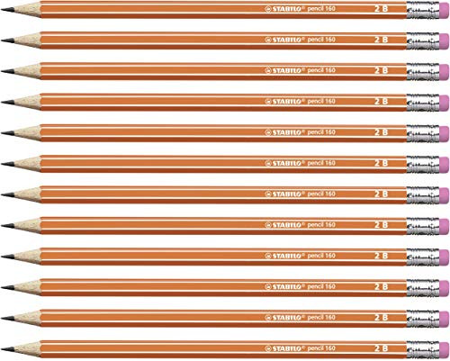 STABILO 160 2B Graphite Pencil with Eraser Tip - Orange -Pack of 12-