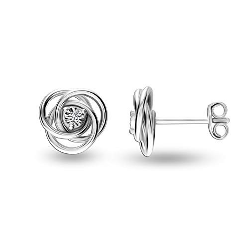LeCalla Flaunt Sterling Silver Jewelry 0.01 Carat Diamond Love-Knot Stud Earrings for Women LeCalla Flaunt Sterling Silver Jewelry 0.01 Carat Diamond Love-Knot Stud Earrings for Women