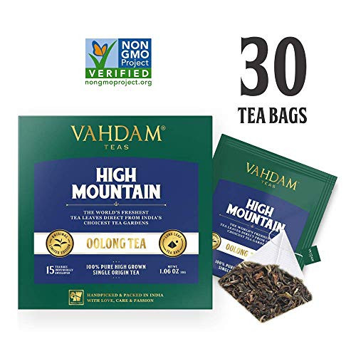 VAHDAM, Himalayan Oolong Tea (30 Tea Bags) - 100% Natural Detox Tea, Oolong Tea Loose Leaf Pyramid Tea Bags, Brew Hot, Iced or Kombucha Tea