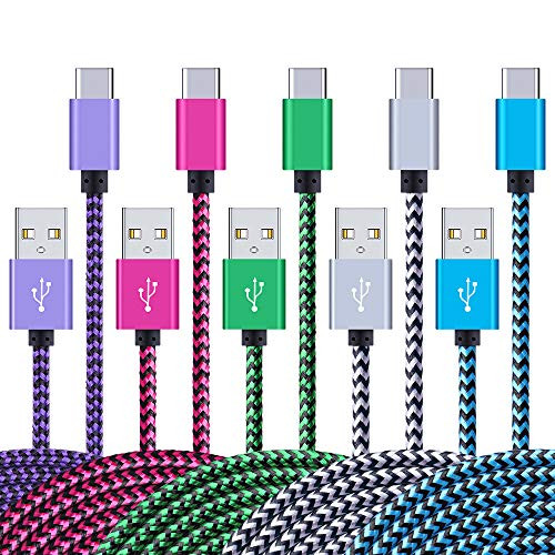 Ououdee Galaxy S10e Cable, 5-Pack Premium 6FT Fast Type C Charging Cable Nylon Braided USB C Cord Compatible Samsung Galaxy S10 S9 S8 Plus Note 9 8, LG G8 G7 G5 G6 V40, Nexus 5X/6P, Moto G7 X4 Z3