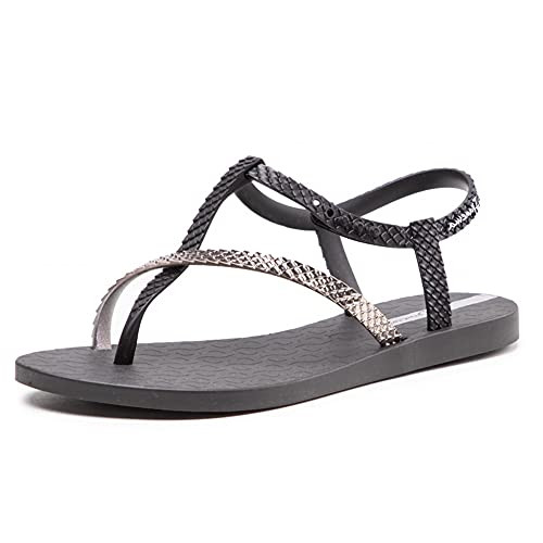 Ipanema Women's Kirei flip-Flop-Sandals- Black/Metallic Silver- 11