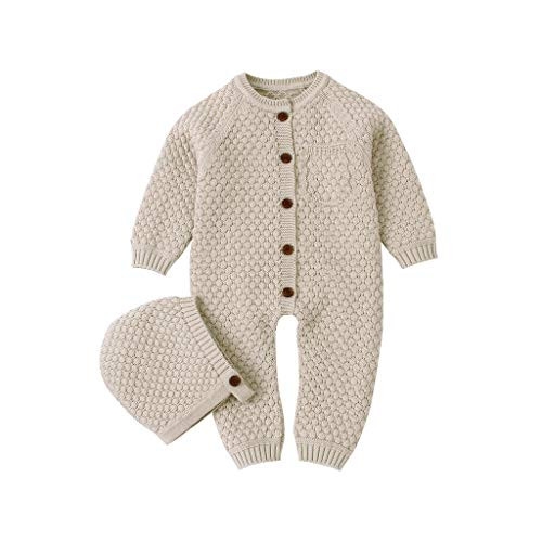 WOCACHI Baby Knitted Jumpsuit Cap 2PCS Sets- Newborn Infant Girl Boy Winter Warm Coat Knit Outwear Jumpsuit Hat Outfits Newborn Mom Daughter Son Coverall Layette Sets Best Gift Multi Adorable Outfits