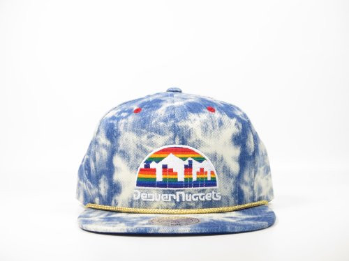 New Mitchell  and  Ness Blue Acid Wash Denim Snapback Hat Cap -NBA Denver Nuggets-