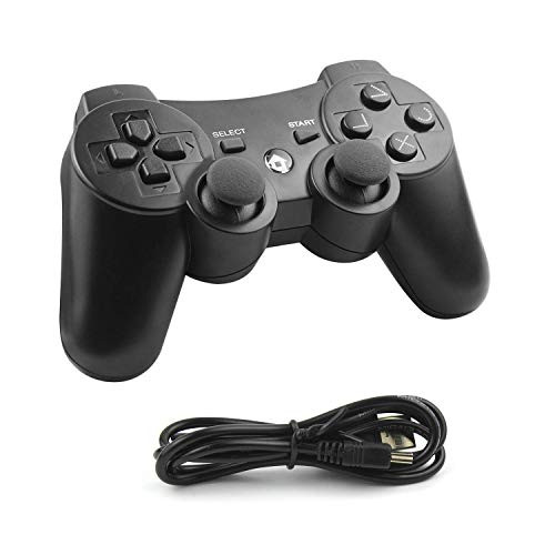Unionlike PS3 Controller, Wireless Bluetooth Joystick, Dualshock3 Gamepad for Playstation 3 with Charger Cable Cord, Black