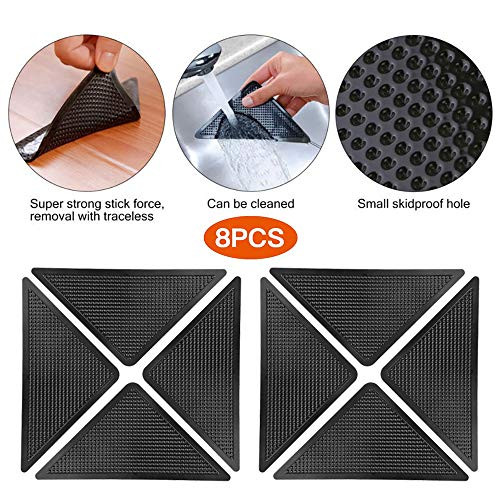 Grusly Rug Grippers,Area Rug Gripper Pads Non Slip Rug Pad Anti Curling Rug Tape Washable Renewable Carpet Gripper Skid Tape for Hardwood Floors, Carpets, Area Rugs and Mats-8 Pcs