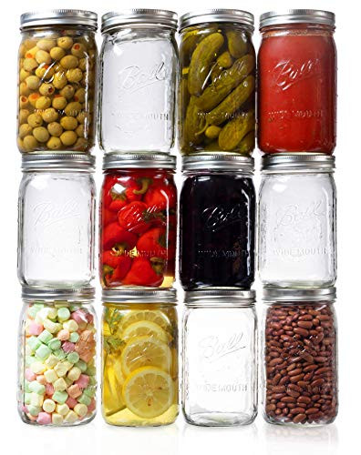 Ball Wide Mouth Quart Mason Jars 32 oz. -12 Pack- with Airtight Lids- Bands and Jar Opener