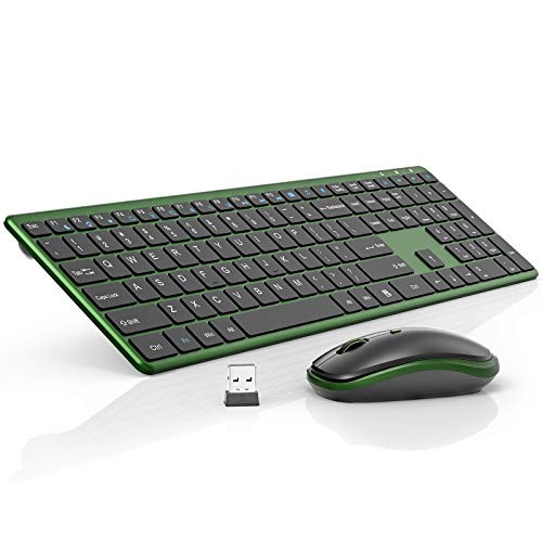Wireless Keyboard and Mouse Combo Silent- RATEL 2.4GHz Ultra-Thin Full Sized Wireless Keyboard Mouse Set with USB Receiver for Computer- Desktop- PC- Notebook- Laptop -Green  and  Black-
