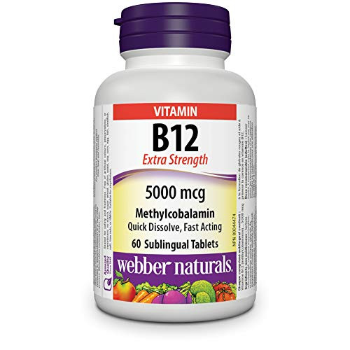 Webber Naturals Vitamin B12 Extra Strength 5000 mcg · Methylcobalamin- 60 Sublingual Tablet