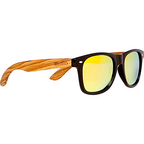 WOODIES Polarized Zebra Wood Sunglasses for Men and Women | Gold Polarized Lenses and Real Wooden Frame | 100 percent UVA/UVB Ray Protection