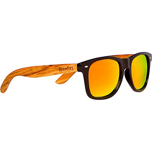 WOODIES Polarized Zebra Wood Sunglasses for Men and Women | Orange Polarized Lenses and Real Wooden Frame | 100 percent UVA/UVB Ray Protection