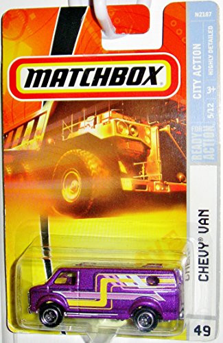 CHEVY VAN Matchbox 2008 City Action Series 5 of 12 Purple Chevy Van 1-64 Scale Collectible Die Cast Metal Toy Car Model 49