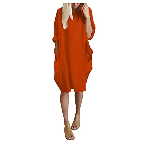 Sunhusing Mini Dress-Women's Plus Size Round Neck Loose Dress Ladies Half Sleeve Oversized Casual Knee-Length Beach Dress Orange