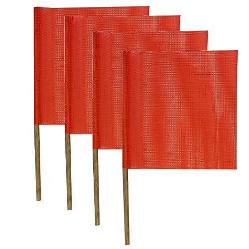 Orange Mesh 18 inch Safety Flag on 30 inch Wooden Dowel. 4 Each