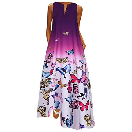 Womens Dresses Casual Summer Sundress Sleeveless V-Neck Gradient Tie-dye Loose Maxi Long Dress Tank Tunic Dress Purple