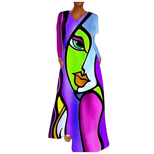 KYLEON Dress for Women- Maxi Long Dress Casual Summer Abstract Print Long Sleeve Sundress Beach Party Tunic Dress Purple KYLEON Dress for Women- Maxi Long Dress Casual Summer Abstract Print Long Sleeve Sundress Beach Party Tunic Dress Purple
