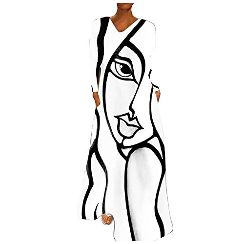 KYLEON Dress for Women- Maxi Long Dress Casual Summer Abstract Print Long Sleeve Sundress Beach Party Tunic Dress White KYLEON Dress for Women- Maxi Long Dress Casual Summer Abstract Print Long Sleeve Sundress Beach Party Tunic Dress White