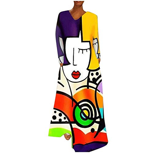 KYLEON Dress for Women- Maxi Long Dress Casual Summer Abstract Printed Long Sleeve Sundress Beach Party Tunic Dress White KYLEON Dress for Women- Maxi Long Dress Casual Summer Abstract Printed Long Sleeve Sundress Beach Party Tunic Dress White