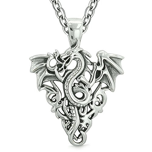 BestAmulets Amulet Flying Dragon Celtic Protection Knots Courage Fire Flames Lucky Charm Pendant 22 Inch Necklace