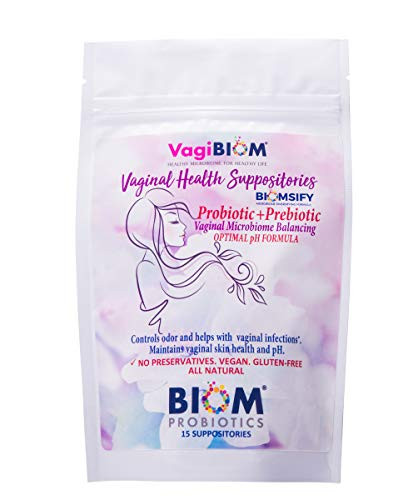 Biom Vaginal Probiotic Suppository- Natural Vaginal pH and Odor Control Regimen- Balance and Nourishes Vaginal Microbiome- No Parabens- No preservatives -15 count-
