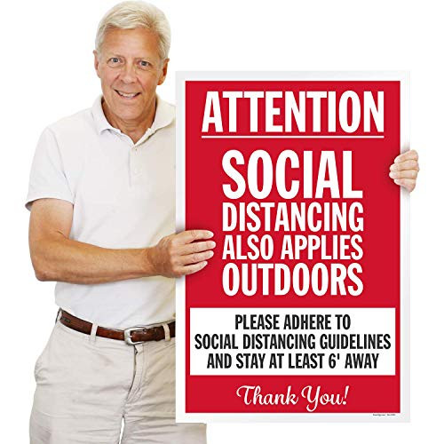 SmartSign Large Social Distancing Sign - Also Applies Outdoors- 24x36 Inches- Please Adhere to Distancing Guidelines and Stay 6 Feet Away Sign- Corrugated Plastic- High Resolution Printing