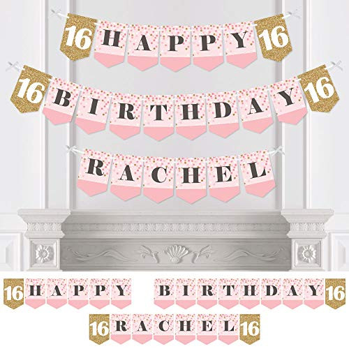 Big Dot of Happiness Custom Sweet 16 - Personalized 16th Birthday Party Bunting Banner and Decoration - Happy Birthday Custom Name Banner Big Dot of Happiness Custom Sweet 16 - Personalized 16th Birthday Party Bunting Banner and Decoration - Happy Birthday Custom Name Banner
