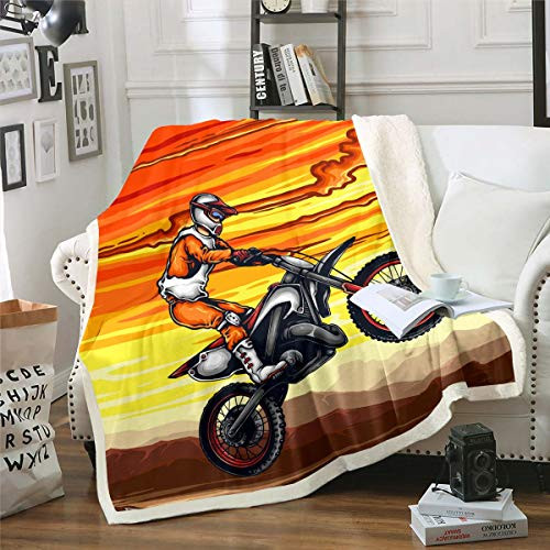 Feelyou Motocross Rider Fleece Blanket for Bed Sofa Extreme Sports Theme Sherpa Throw Blanket Motorcycle Pattern Plush Blanket Room Decor Dirt Bike Yellow Black Fuzzy Blanket Baby 30inchx40inch