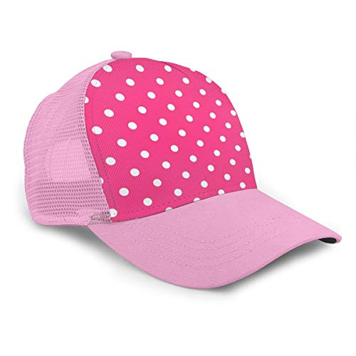 Mesh Back Trucker Hat - Adjustable Snapback Baseball Cap for Men  and  Women - Pink Polka Dot