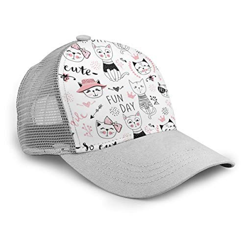 Mesh Back Trucker Hat - Adjustable Snapback Baseball Cap for Men  and  Women - Cute Pink CAT