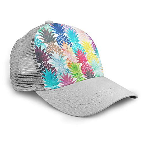 YongColer Mesh Back Trucker Hat - Adjustable Snapback Baseball Cap for Men  and  Women - New Hawaiian Tropical Pineapple Watercolor Print