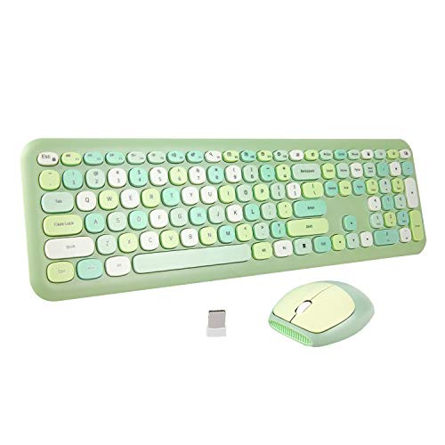Wireless Keyboard and Mouse Combo- Ultra-Thin 2.4G USB Full Size Keyboard and Mouse Set- Cute 110 Keys Keyboard for PC- Notebook- MacBook- Tablet- Laptop- Windows System -Green Colorful-