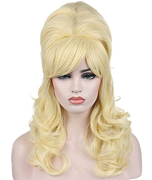 Kalyss Blonde Beehive Wig Womens Curly Wavy Long Heat Resistant Synthetic Hair Cosplay Costume Wigs -Blonde- Kalyss Blonde Beehive Wig Womens Curly Wavy Long Heat Resistant Synthetic Hair Cosplay Costume Wigs -Blonde-
