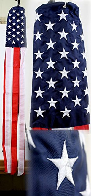 60" Embroidered U.S. USA American Flag 100% Polyester Wind Sock W/Grommets