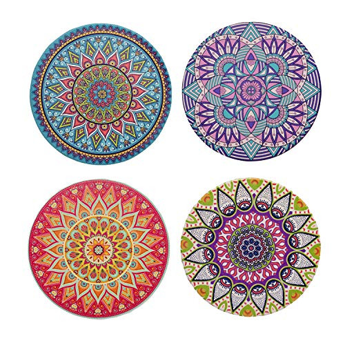 Cork Coasters for drink (Set of 4) - Absorbent Stone Coaster set 4.3"Large, Colorful Mandala Style drink spills coasters (Bohemia 1)