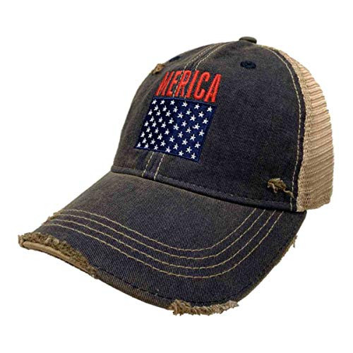 Merica Retro Brand Navy Distressed Mesh Adj. Snapback Hat Cap