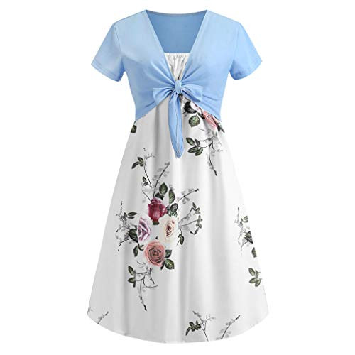 Hotkey Women's Short Sleeve Bow Knot Top Floral Print Sleeveless Dress Summer Beach Swing Dress Cocktail Party Sundress Hotkey Women's Short Sleeve Bow Knot Top Floral Print Sleeveless Dress Summer Beach Swing Dress Cocktail Party Sundress