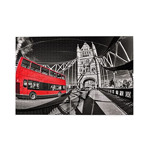 Red Bus Tower Bridge in London 1000 Piece Jigsaw Puzzle - Puzzle Game Toys for Adults Teens and Family