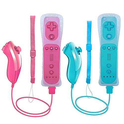 Tevodo Wii Remote and Nunchuck Controller- 2 Packs Wii Controller Compatible with Wii Wii U Console -Blue and Pink-