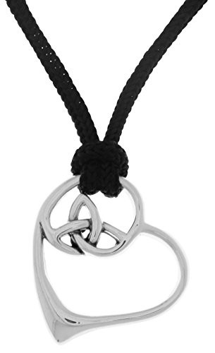Jewelry Trends Celtic Trinity Knot Heart Sterling Silver Pendant Necklace Adjustable Nylon Cord
