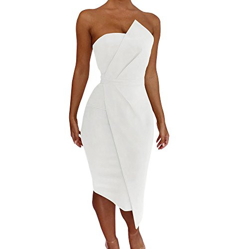 Hengshikeji Dress for Women Sexy Ladies Fashion Solid Sleeveless Off Shoulder Party Dress Front Asymmetric Dress Evening Gown Mini Dress White Hengshikeji Dress for Women Sexy Ladies Fashion Solid Sleeveless Off Shoulder Party Dress Front Asymmetric Dress Evening Gown Mini Dress White