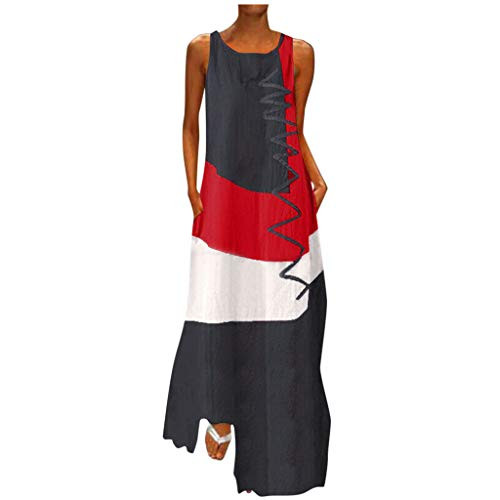 KYLEON Womens Dresses Summer Casual Sleeveless Color Block V-Neck Maxi Dress Bohemian Tank Beach Sundress