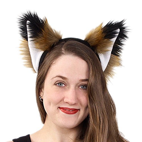 Pawstar Spicy Fox Furry Ear Headband Realistic Rust Tan Brown Costume - Pepper and Black