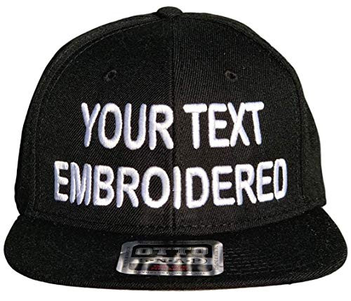 Custom Snapback Hat Otto Embroidered Your Own Text Flatbill Bill Snapback -Black-