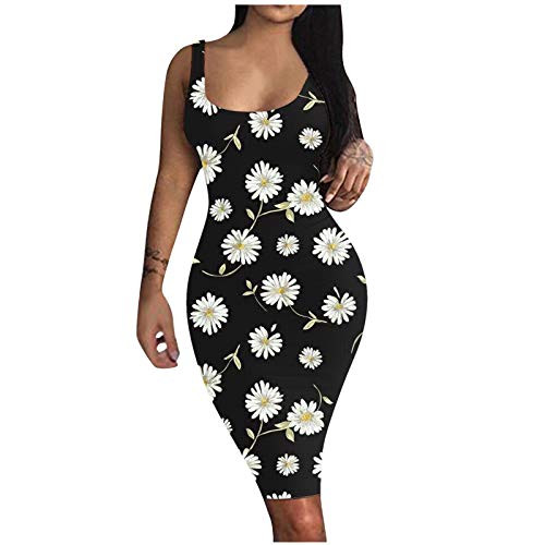 Little Story Women Dresses Casual-Women Fashion Casual Printed Slim Fit Hip Work Skirt Sleeveless Vest Dress White Casual Sundress