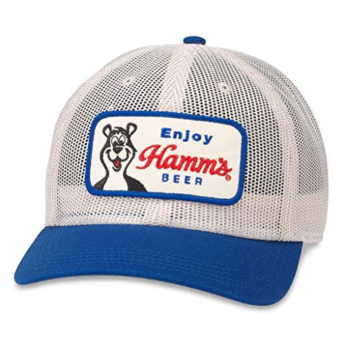 AMERICAN NEEDLE Tucker Hamms Beer Mesh Snapback Baseball Trucker Hat -21004A-HAMMS-IROY- Ivory/Navy